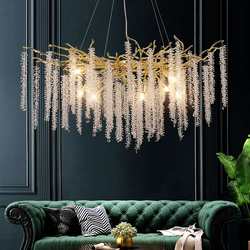 Light luxury living room chandeliers modern French dining room bedroom master light K9 crystal string golden branch atmospheric luxury lighting fixtures