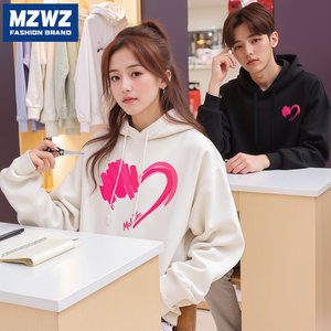 
MZWZ sweatshirt men and women 2025 new hooded early autumn black jacket autumn round neck hatless solid color teenager