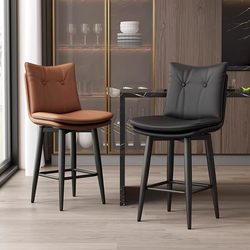 Light Luxury High-End Bar Chair for Home Use, Iron Art Swivel Bar Chair, Designer High Stool with Backrest, Front Desk High Stool
