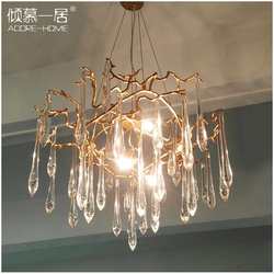 All copper crystal chandelier dining room living room lamps hotel villa modern creative personality branch art chandelier