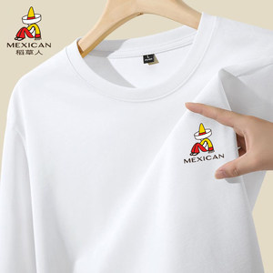 
Scarecrow autumn pure cotton long-sleeved T-shirt men's loose bottoming shirt spring and autumn thin round neck with white top Z