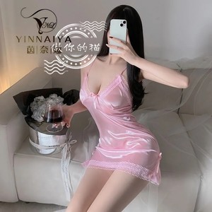 
Sexy pajamas summer suspender silk pajamas sexy lace V-neck suspender ice silk nightgown silk home clothes