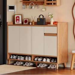 Solid Wood Ecological Board Shoe Cabinet Storage Cabinet Integrated Wall-Mounted Entryway Cabinet Home Entrance Shoe Rack 2026 New Model Storage Cabinet