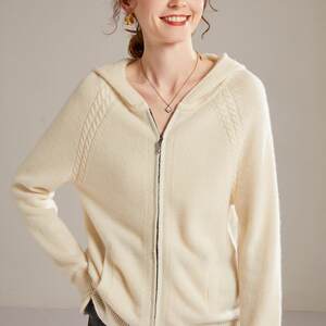 
PLAY UNLQUE 2024 Autumn and Winter New Hooded Cashmere Cardigan Women's 100% Pure Cashmere Sweater Jacket
