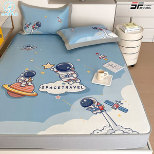 
Category A maternal and infant grade cartoon children's summer cool ice silk mat bed sheet three-piece set washable 1.35m mat