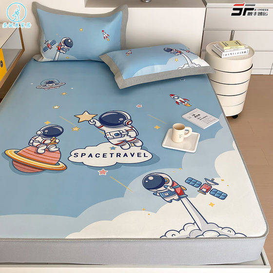 
Category A maternal and infant grade cartoon children's summer cool ice silk mat bed sheet three-piece set washable 1.35m mat