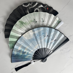 Chinese-Style Folding Fan with Double-Sided Patterns, Creative Trendy Sayings, 8inch Silk Cloth Folding Fans, Popular in Bars for Performances and Dancing