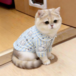 Cat Clothes, Home Pajamas, New Spring and Autumn Pet Base Layer Short-Sleeve Cute Shirt, Gold Gradient Ragdoll Air-Conditioning Clothing