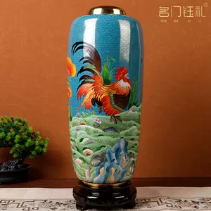 中国古美術・銅胎景泰藍花瓶・琺瑯彩・純銅・純手描き・文房置物・箱付き・風水開運 ANTIQUE Large Chinese Cloisonne Moon Flask Vase, 20 1/2