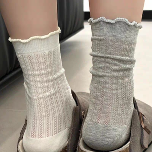 
Hot selling white mid-tube socks piled up socks for summer thin women's lace mesh breathable and comfortable students versatile