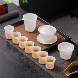 Ice Jade Porcelain Light Luxury High-End Kung Fu Tea Set with Teapot, Suspended Lid Bowl, Complete Set for Home Use, Tea Cup Gift Box Set