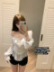 Lukira French ruffle long sleeve shirt for women one shoulder v-neck top lace shirt
