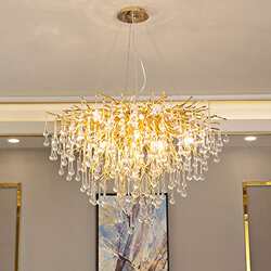 Retro crystal chandelier, living room main light, light luxury bedroom and dining room lamps, modern simple aluminum chandelier