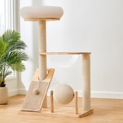 Cat Climbing Frame for Small Apartments, Does Not Take up Space, Made of Solid Wood, Cat Shelf, Cat House, Cat Tree, Integrated Cat Scratching Board, Does Not Take up Space, Indoor Use