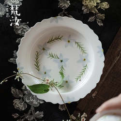 Fanru Jingdezhen High-End Creative Hand-Painted Orchid Flower Pot Holder, High-Value Creative Pastel Dry Tea Tray, Tea Snack Tray