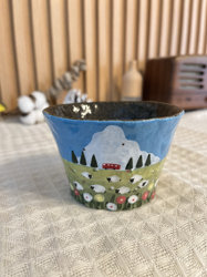 Primitive Black Pottery, Rough Pottery, Hand-Painted Underglaze Color, Retro Cute Handmade Coffee Cup, Hand-Held Cup, Gift, Cartoon Illustration