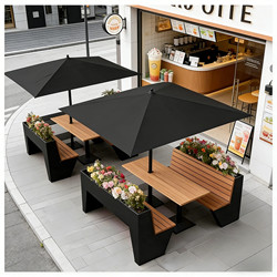 Trendy Outdoor Flower Box Seat, Flower Trough, Anti-Corrosion Wood Bench, Waterproof and Sun-Resistant, for Cafe Terrace Outdoor Seating