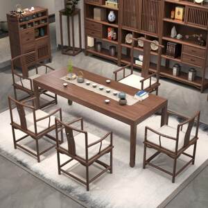 
New Chinese style solid wood tea table combination black walnut coffee table tea room Zen Kung Fu tea table old elm simple furniture