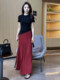 Irregular lace-up top short-sleeved T-shirt for women + red knitted skirt for women summer suit for women 2025 new