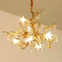 All copper light luxury chandelier French luxury villa living room light luxury personality creative crystal chandelier