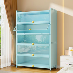 Wutong Bear Figurine Display Cabinet with Glass Door, Dustproof Bookcase, Blue Display Cabinet, Blind Box Doll Storage Cabinet, Metal Cabinet