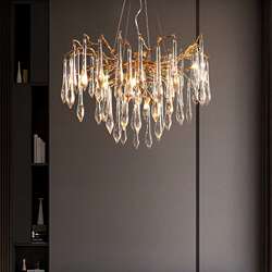 Shuguo French light luxury living room chandeliers postmodern American atmospheric dining room bedroom full copper branch root crystal lamp