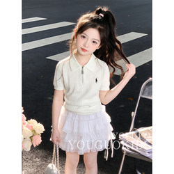 Girls' Short-Sleeved T-Shirt Summer 2026 New Style Fashionable Kidsren's Korean Style Knitted Summer Casual Half-Sleeved Polo Top