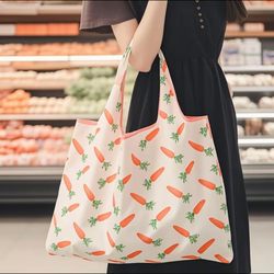 Large-Capacity Shopping Bag with Cartoon Design, Suitable for Daily Groceries, Supermarket Shopping, Japanese and Korean Style, Foldable, Large Size, Eco-Friendly, Portable Storage