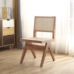 Nordic solid wood Chandigarh rattan chair home leisure balcony B&B rattan dining chair hotel cafe chair