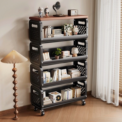 Bookshelf, Household Floor-Standing Storage Rack, Multi-Layer Adjustable Kidsren's Bookcase, Multi-Functional Movable Storage Trolley