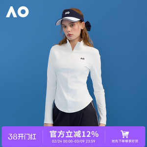 
AO Australian Open Fashion Comfortable Flexible Half-Stretch Collar Slim Breathable Quick Dry Tennis Sports Long Sleeve T-shirt for Women