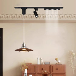 French Mid-Century Style Movable Track Restaurant Chandelier Retro Walnut Color Wabi-Sabi Style Dining Table Bar Lift Chandelier