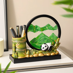Rising to Greatness Panda Pen Holder Quicksand Painting Ornament Office Desktop Workstation Good Item Practical Decoration Birthday Gift