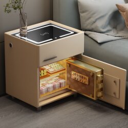 CBD home smart bedside table safe integrated simple modern wireless charging fingerprint lock solid wood bedroom bedside