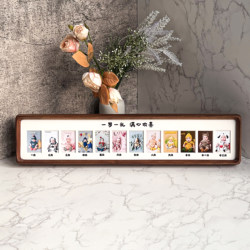 One-Year-Old Baby's Growth Photos, Solid Wood Photo Frame Display Stand, 12-Month Birthday Commemorative Baby Photo Record of the First Year