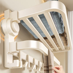 Baihan Cream Style Suction Cup Towel Rack Bathroom No-Drill Towel Rack Bathroom Towel Hanging Rod Towel Storage Rack