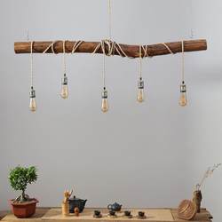 Retro solid wood restaurant chandeliers B&B Tea Room Bar Wasabi Wind Branches Long Strip Lights Creative Dining Table Lighting
