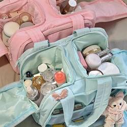 Simple Cosmetic Bag for Women, Portable, Lightweight, Large-Capacity, Partitioned, Double-Opening Storage Bag, Travel Toiletry Bag