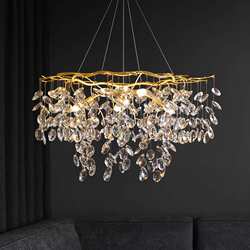 Postmodern light luxury crystal chandelier living room lamp French creative minimalist villa dining room bedroom all copper tree branch lamps