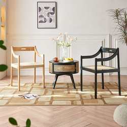 Nordic simple medieval leisure solid wood dining chair Kennedy table and chair home cafe rattan cushion back chair