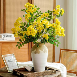 Artificial Flower of Wild Island Smile Flower, High-End Fake Flower with Long Branches, Floor Vase Flower Arrangement, Tv Cabinet Decoration, Green Plant Leaves