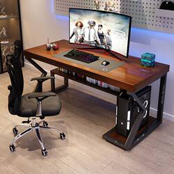 Solid Wood Computer Desk with Integrated Case, Home Workstation, Office Desk, Bedroom Desk, Gaming Partition Table
