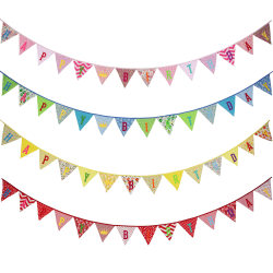 Pink, yellow and green 4 colors Happy Birthday triangle hanging flag camping tent children's birthday party cloth string flag