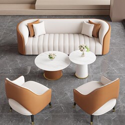 Simple and Luxurious Single Sofa and Coffee Table Set, Leisure Hotel Reception, Sales Office Negotiation Table and Chairs, Beauty Salon Reception