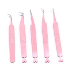 Ready supply cross-border popular heart-shaped pink fiber-head eyelash tweezers 90-degree tweezers eagle-beak eyelash tweezers