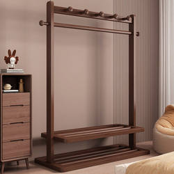 Chinese-Style Homestay Movable Clothes Rack, Solid Wood Floor-Standing Bedroom Coat Rack, Simple Modern Home Use in the Living Room