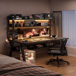 Computer Desk, Desktop Home Desk, Bookshelf Integrated Desk, Office Desk, Pegboard, Gaming