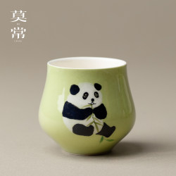 Hand-Painted Panda Playing with Bamboo Master Cup, Jingdezhen Underglaze Color High-End Ceramic Tea Cup, Creative Handmade Tasting Cup