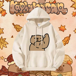 Capybara Fitness Funny Muscle Capybara Print Sweatshirt Men's Hooded Autumn and Winter Fun Loose Jacket Trendy