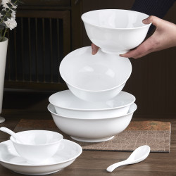 Jingdezhen High-Temperature White Porcelain Tableware Underglaze Color Chinese-Style Bowls and Plates for Home Use Pure White Rice Bowls Noodle Bowls Ceramic Soup Bowls